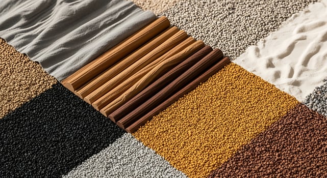 Materials Display Featuring Wood, Sand, and Stone Texture photo