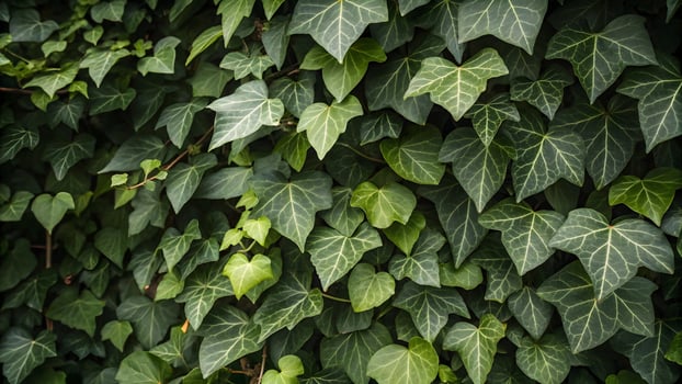 Lush Green Ivy Wall Natural Texture Background with Dense Foliage, Hedera Helix, Detailed Veins, Forest Ambience photo