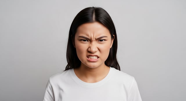 Angry asian woman with angry expression on face photo