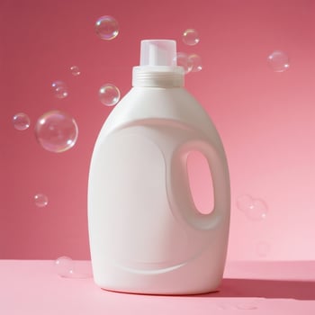 A white plastic bottle of liquid with soap bubbles photo