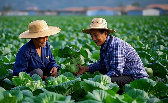 Farmers working in a vegetable field photo