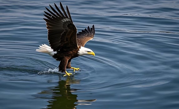 Bald eagle diving into water photo