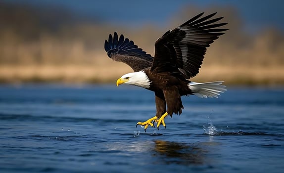 Eagle catching fish in water photo