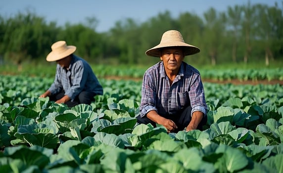 Farmers in cabbage field photo