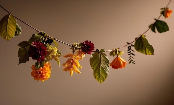 Colorful flowers hanging on a line photo