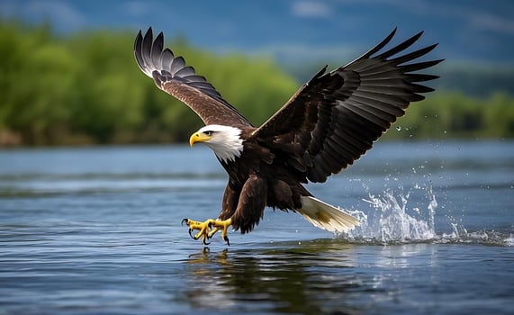 Bald eagle taking off from water photo