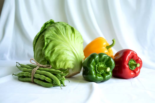 Fresh vegetables assortment featuring bell peppers lettuce and green beans photo