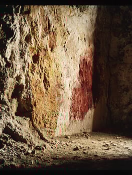 Ancient Cave Painting Illuminated by Dramatic Light. photo