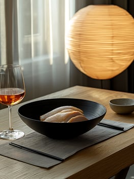 Elegant Meal Setting Sliced Chicken with Wine and Ambient Light. photo