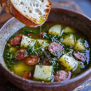 Hot Hearty Stew with Crusty Bread and Olive Oil Drizzle. photo