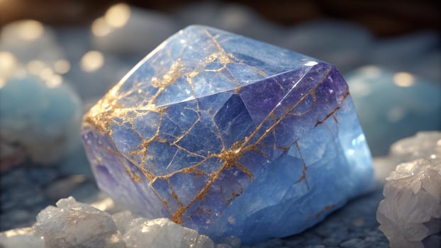A blue and purple stone with gold foil photo