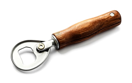 Hand opener for cans, bottles with a wooden handle on a white isolated background photo