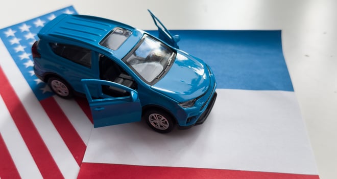 choice of the car. auto of the flags of the USA and France photo