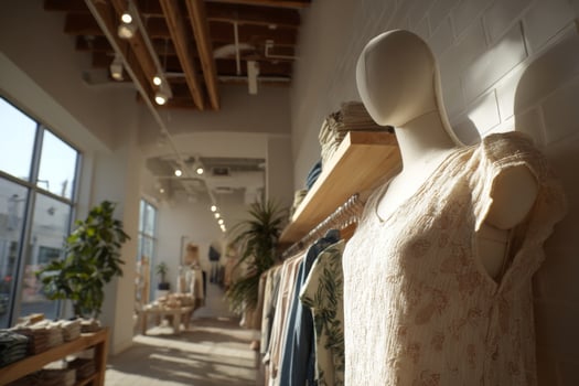 A mannequin is in front of a clothing store photo
