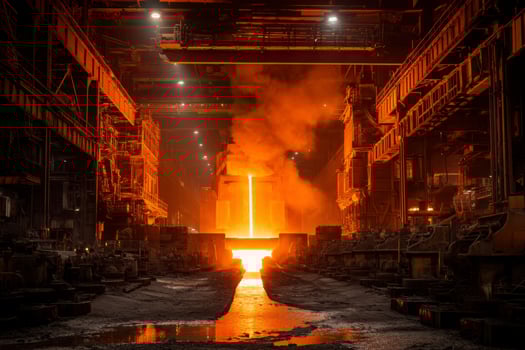 A steel mill with a large amount of molten metal photo