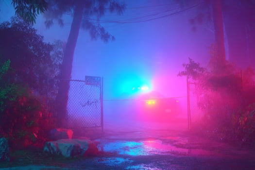 A police car is parked in the fog photo