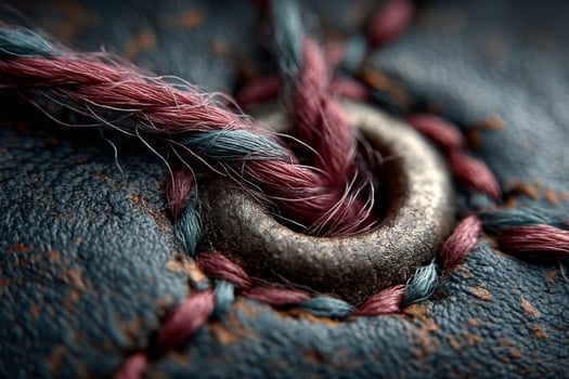 A close up of a leather object with a thread photo