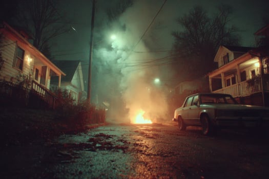 A car is parked on a street with smoke coming out of it photo