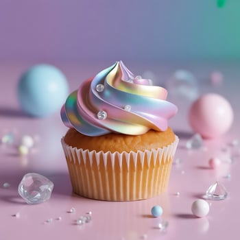 Gourmet Cupcake with Pastel Ombre Frosting and Pearl Sprinkles, Ultra Realistic photo