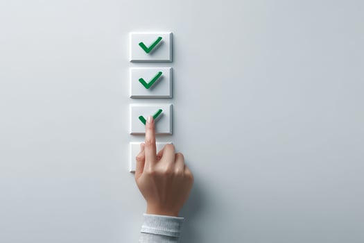 A person pressing a check mark on a green check box photo
