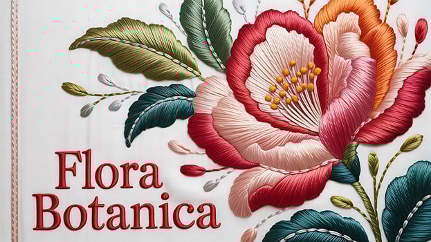 Vibrant Layered Petals in Dense Embroidery Stitches on Pure White Fabric photo