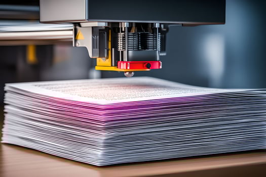 A printer is printing a stack of paper photo