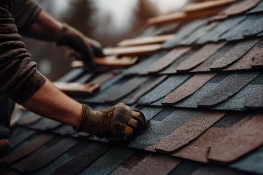A man is working on a roof with a pair of gloves photo