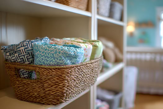 A basket filled with baby blankets photo