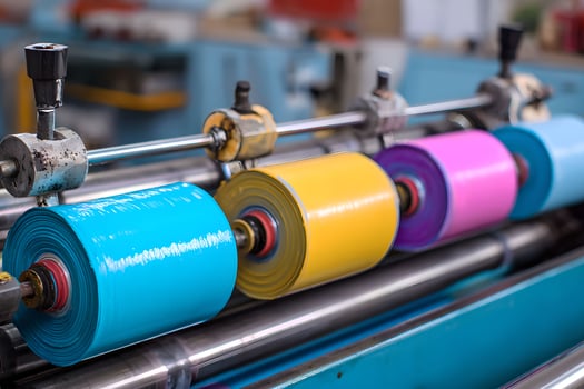 Colorful rolls of paper on a machine photo