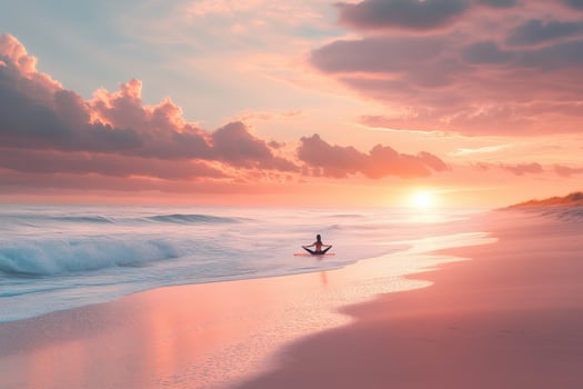 A person sitting on a beach in front of the ocean photo