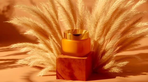 A jar of honey sitting on a wooden block photo