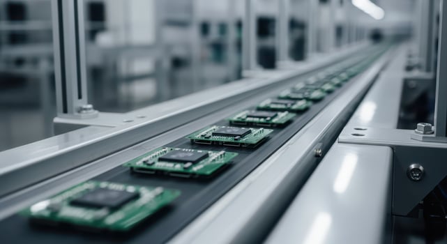 Electronic components on automated assembly line in modern manufacturing facility photo