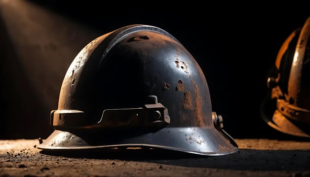Old Helmet on Dusty Surface Under Dramatic Light photo