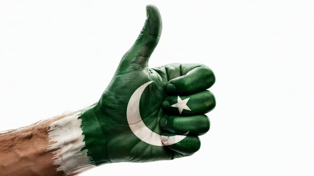 A hand with a pakistan flag painted on it photo