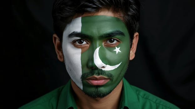 A man with the pakistan flag painted on his face photo