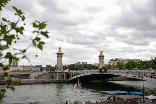 Pont Alexandre III bridge with golden statues over Seine river, Paris, May 2025 photo