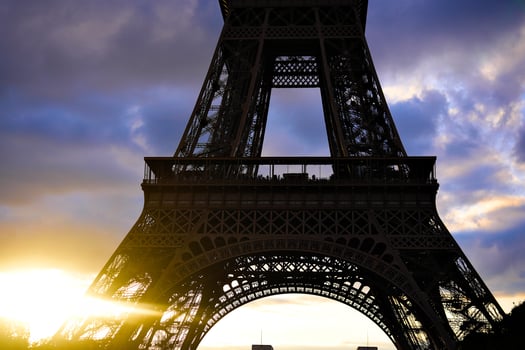 Eiffel Tower close-up at sunset Paris France photo