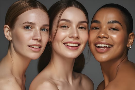 Confident multicultural women laughing, genuine happiness and female empowerment concept photo