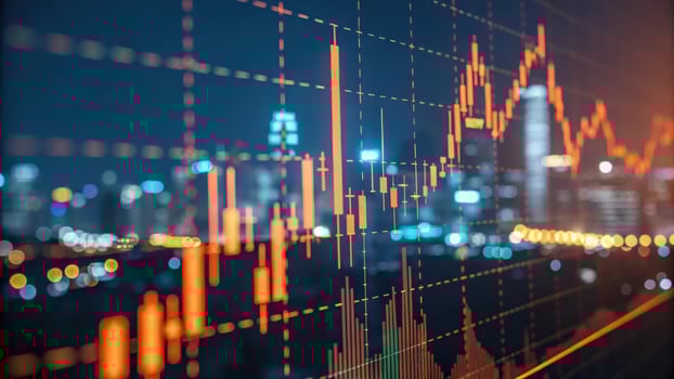 Financial stock market graph with city lights background photo