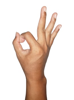 Stock Photo of Man's Hand Raising OK symbol, Hand gesture as on white background
