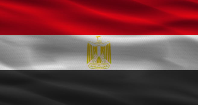 Egypt flag with fabric texture. Realistic flag of Egypt waving photo