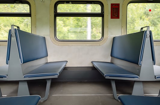 Empty seats in a moving train. Travel by railway. photo