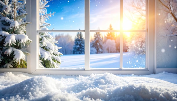Realistic snowy winter background gentle snowflakes falling soft focus frosty ice scene photo