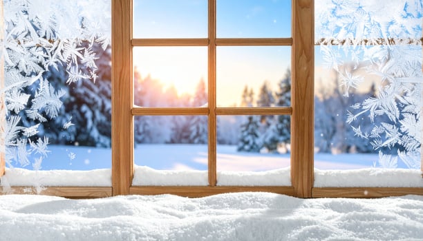 Realistic snowy winter background gentle snowflakes falling soft focus frosty ice texture photo