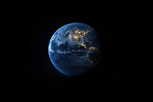 The earth is seen from space with lights on photo