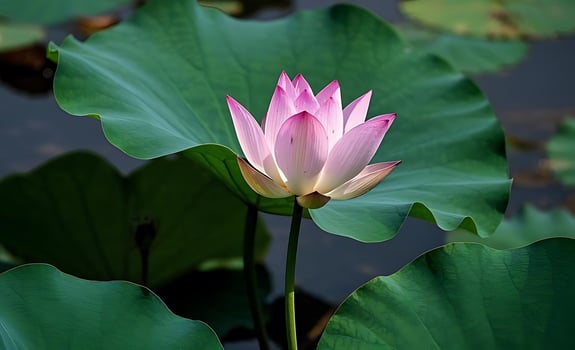 Pink lotus flower on green leaves photo