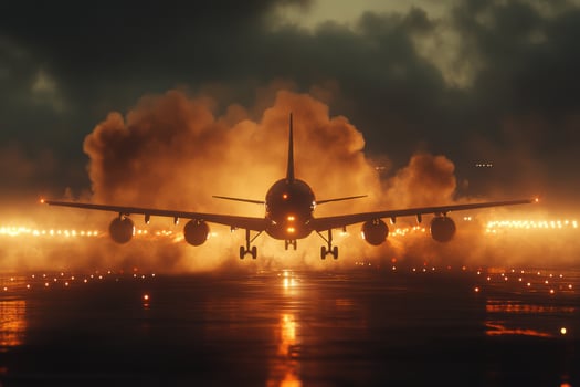 A large airplane taking off from the runway photo