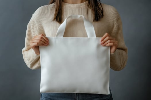 Woman holding a white bag mockup photo