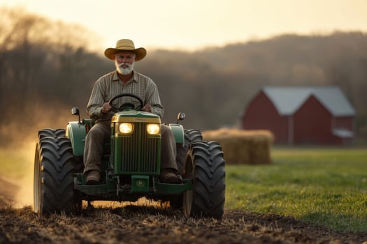 A man driving a tractor on a farm photo