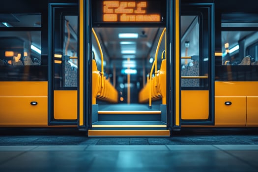 A train is sitting in a station with the doors open photo